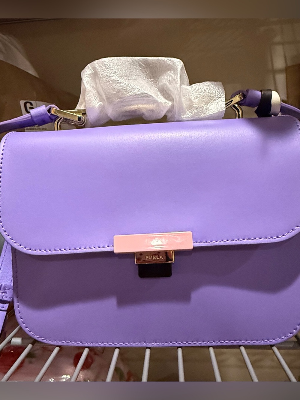 Furla Elisir small crossbody satchel in lilac smooth leather NWT made in Italy - Picture 15 of 16